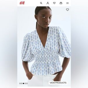 H&M XL Blue and White Blouse